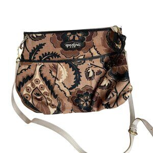 Spartina 449 Floral Leather & Linen Crossbody Bag Beige Black White Adjustable